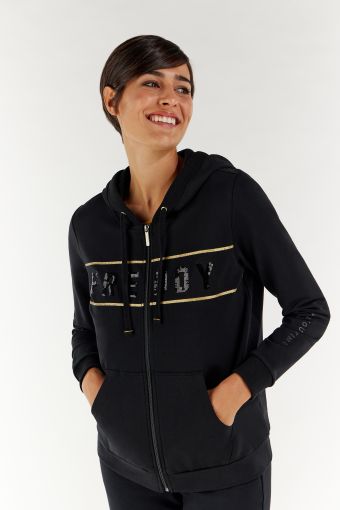 Black hoodie with sequins and gold bands