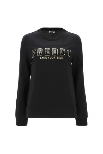 Sweatshirt with a black panel, gold details and sequins