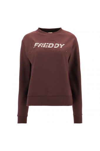 Crew neck sweatshirt with a white and gold glitter FREDDY MOV. print