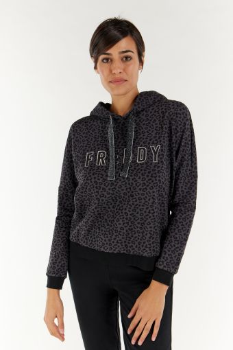 Oversize animal print hoodie with Freddy lettering