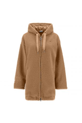 Comfort-fit hooded faux fur jacket with a zip