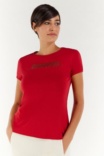 Modal jersey t-shirt with a tone-on-tone glitter print