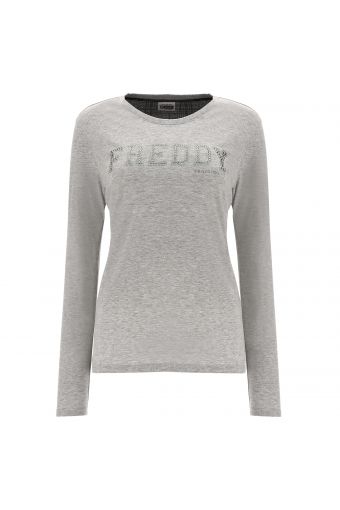 Melange grey long sleeve t-shirt with a rhinestone FREDDY print