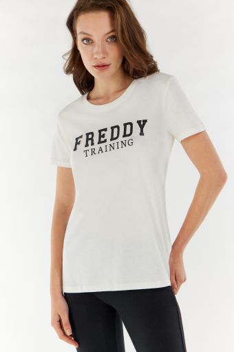 cotton t-shirt with a houndstooth FREDDY TRAINING print
