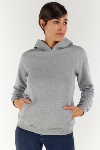 Melange grey hoodie with micro rhinestone bands