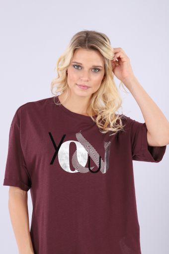 T-shirt with wide short sleeves with rounded hem and print
