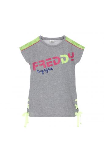 Camiseta jaspeada larga con lentejuelas y cintas – Niña 6-8 años