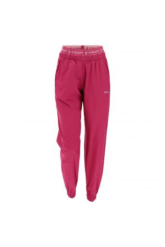 Light fluorescent trousers with logo-printed elastic