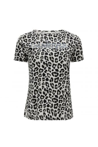 Leopard print t-shirt with a print on the front
