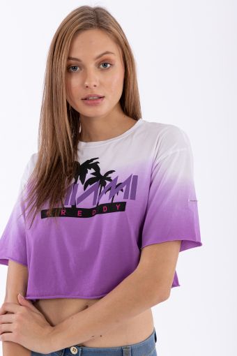 Oversize cropped dégradé t-shirt with a “Freddy Miami” print