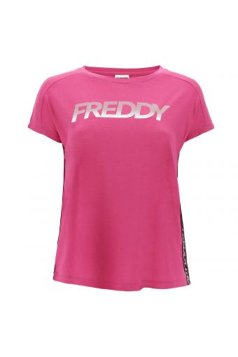 Comfort-fit athletic t-shirt with prints and jacquard ribbon