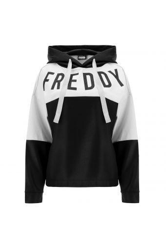 Two-tone oversize hoodie with a glitter Freddy print
