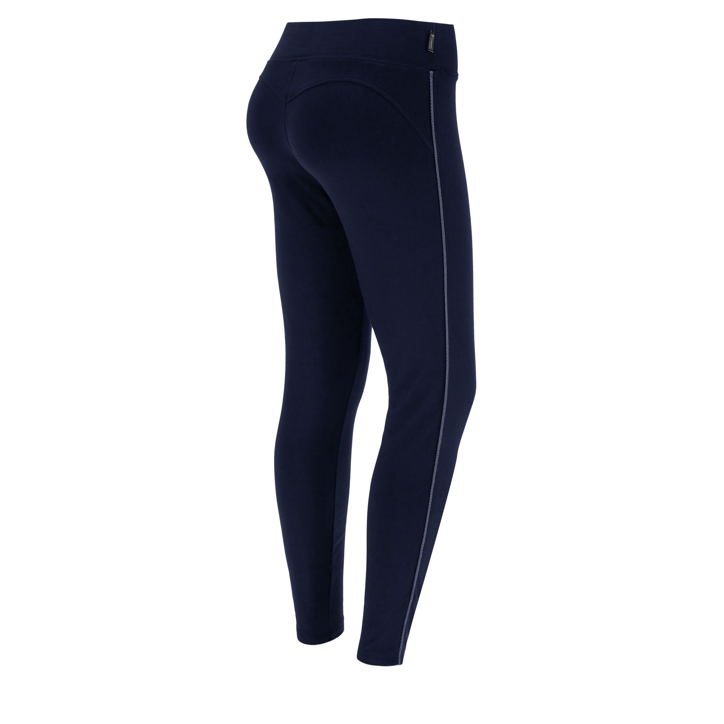 Ankle length fleece workout leggings with lateral Lurex piping