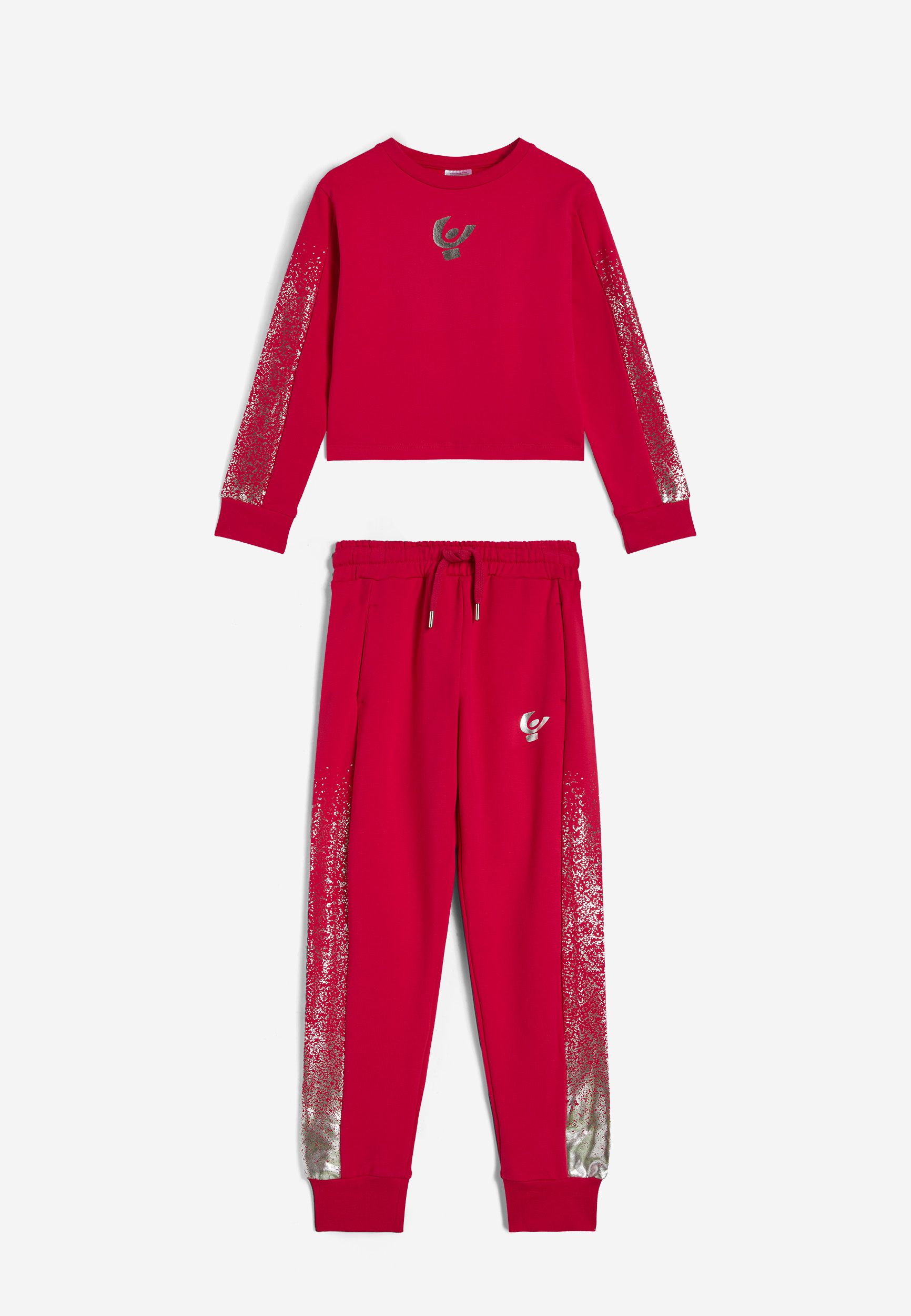 Tuta bambina con maglia girocollo e stampe argento sfumato