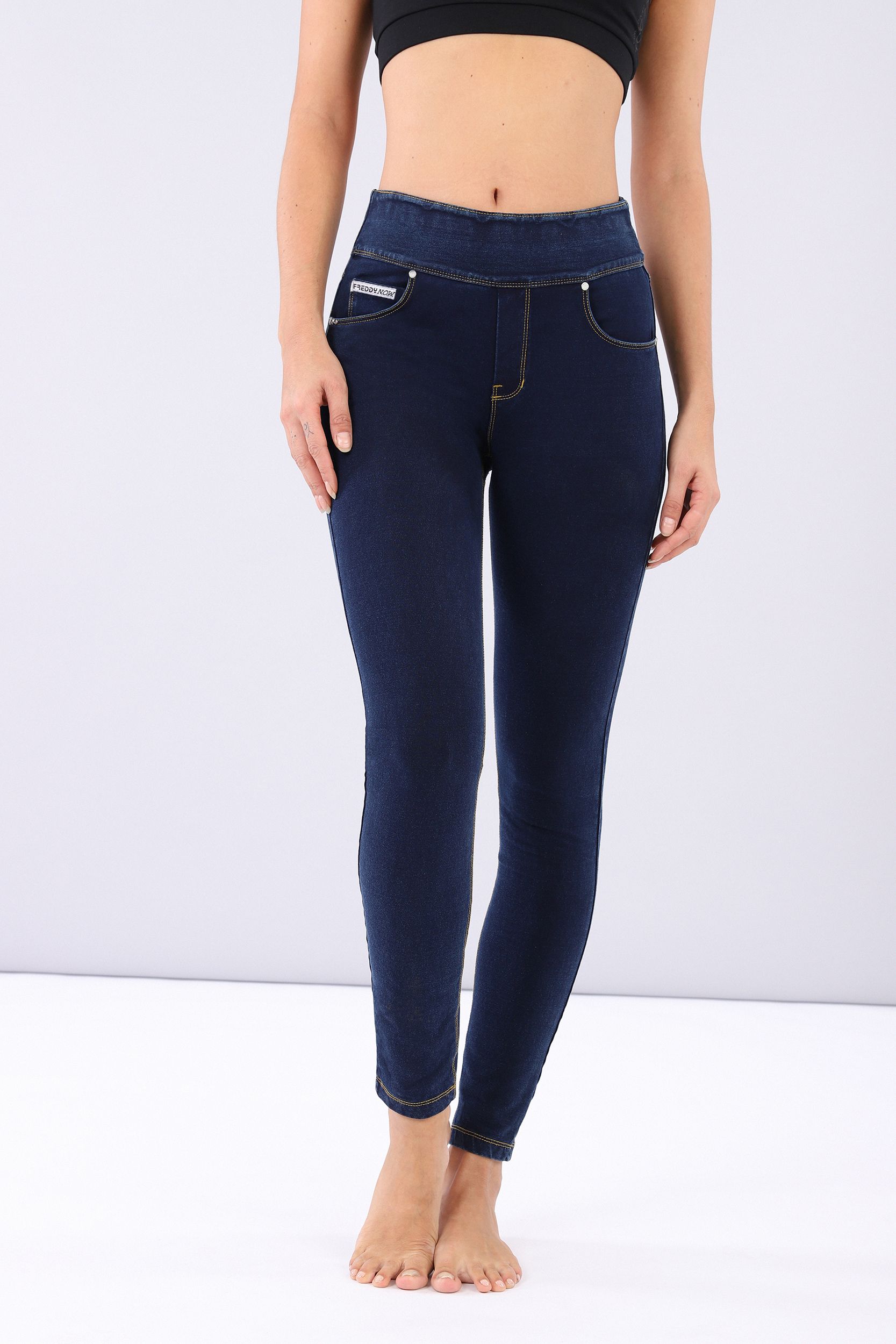 N.O.W. Pants denim effect Jersey trousers with a foldable waist