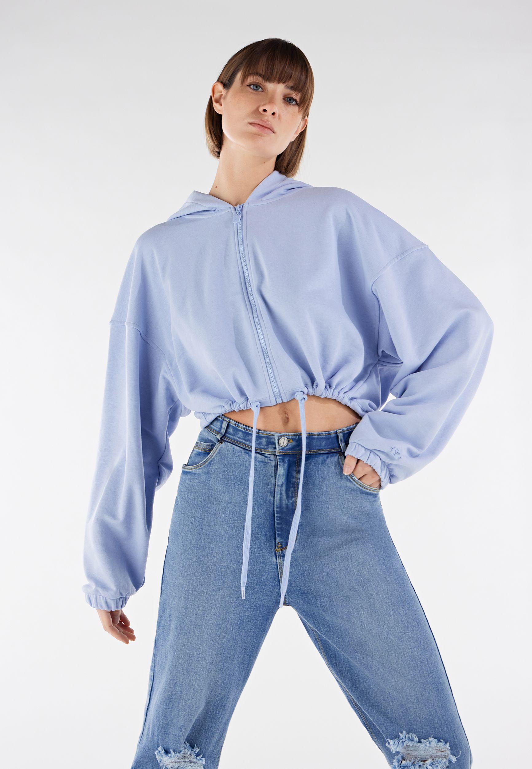 Drawstring waist cheap cropped hoodie