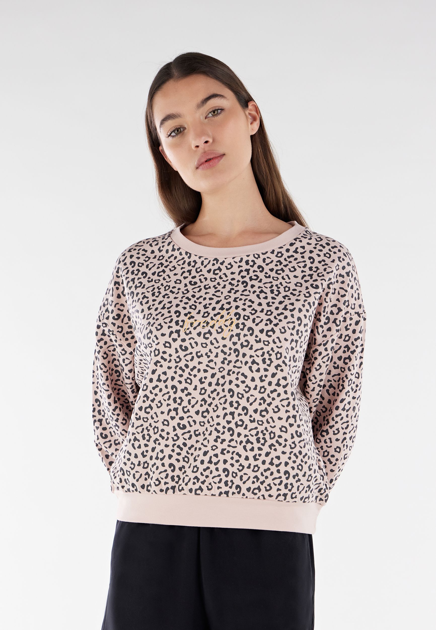 Animal print crew neck sweater clearance