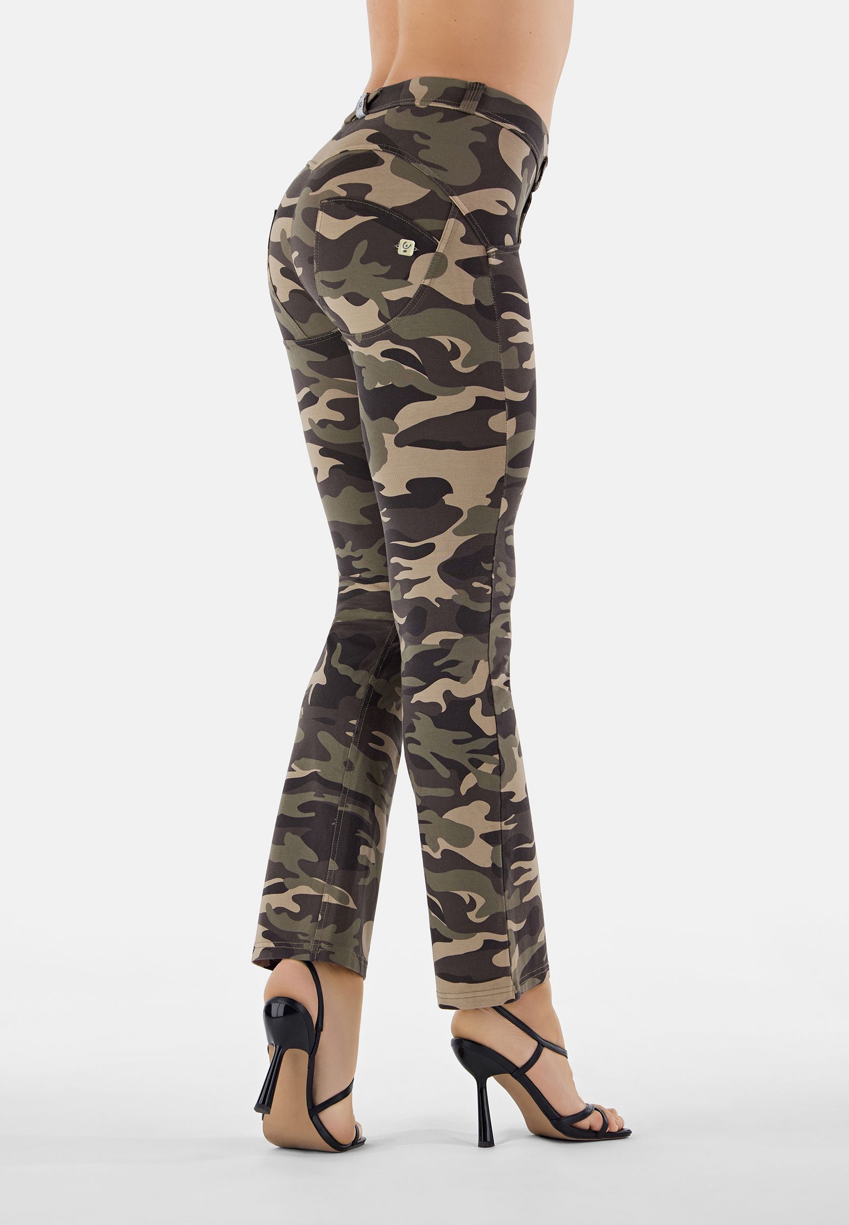 Cropped bootcut WR.UP shaping trousers in camouflage jersey