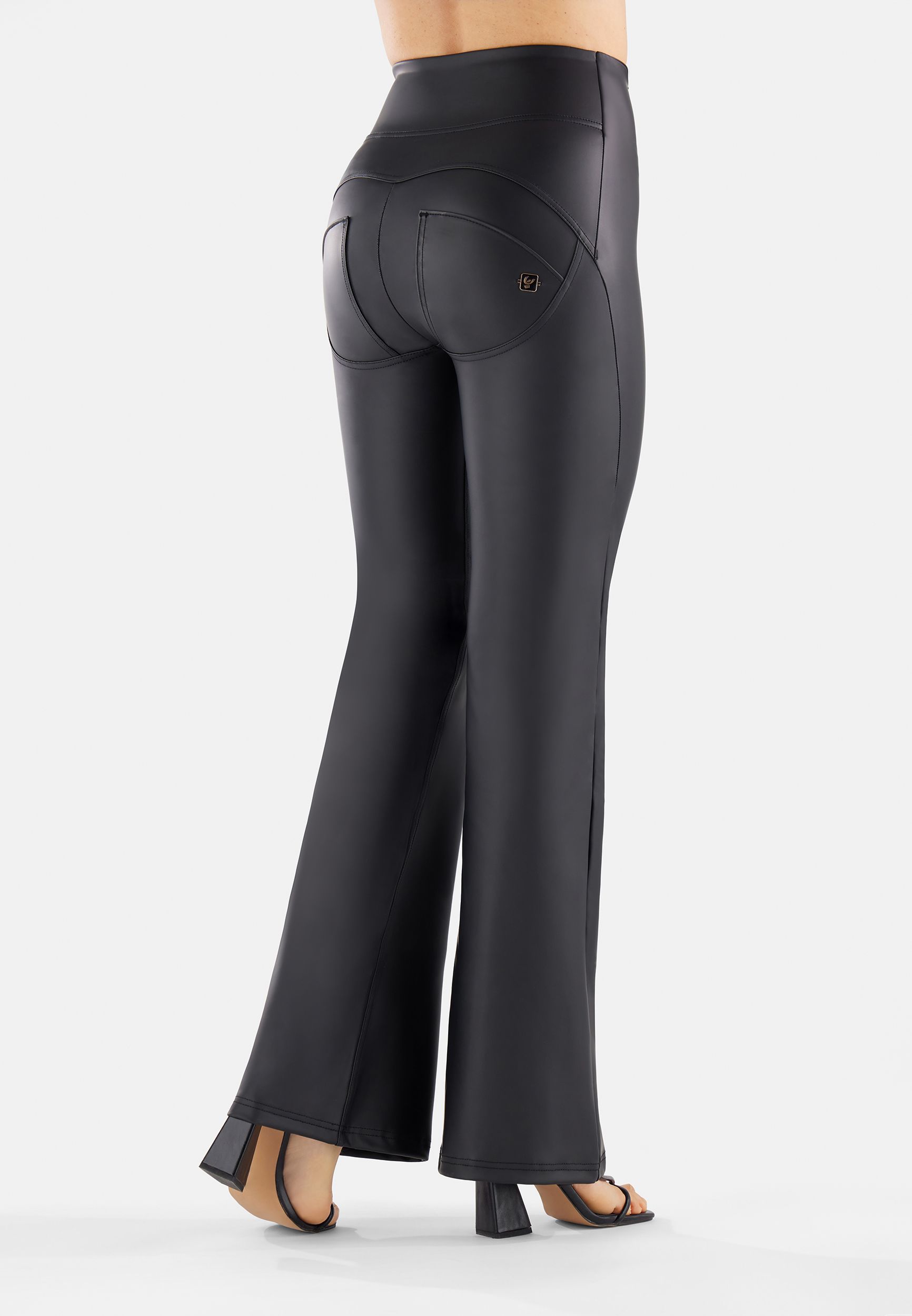 Super flare WR.UP® faux leather trousers with a high waist