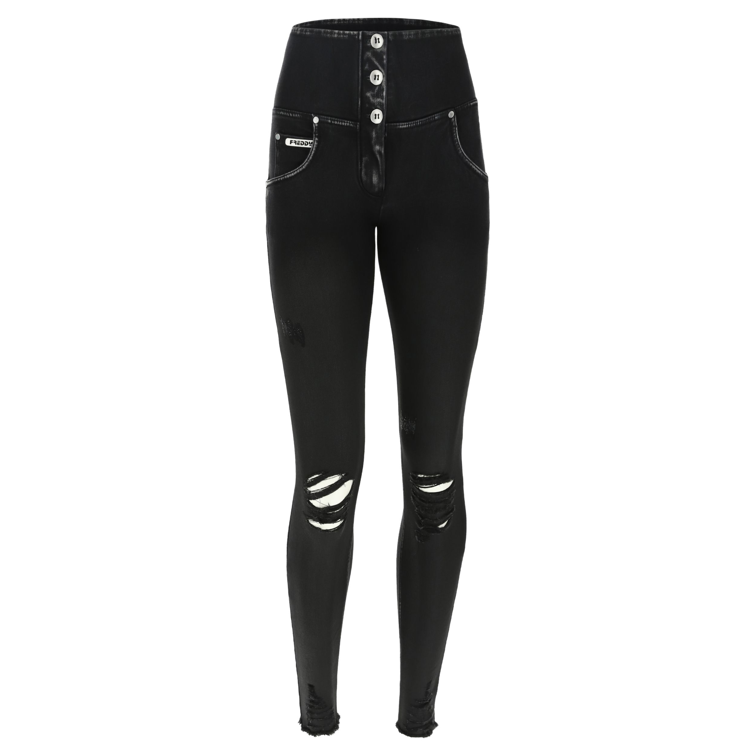 WR.UP® high waist ripped jeans in black coated shuttle-woven denim | Freddy  Official Store