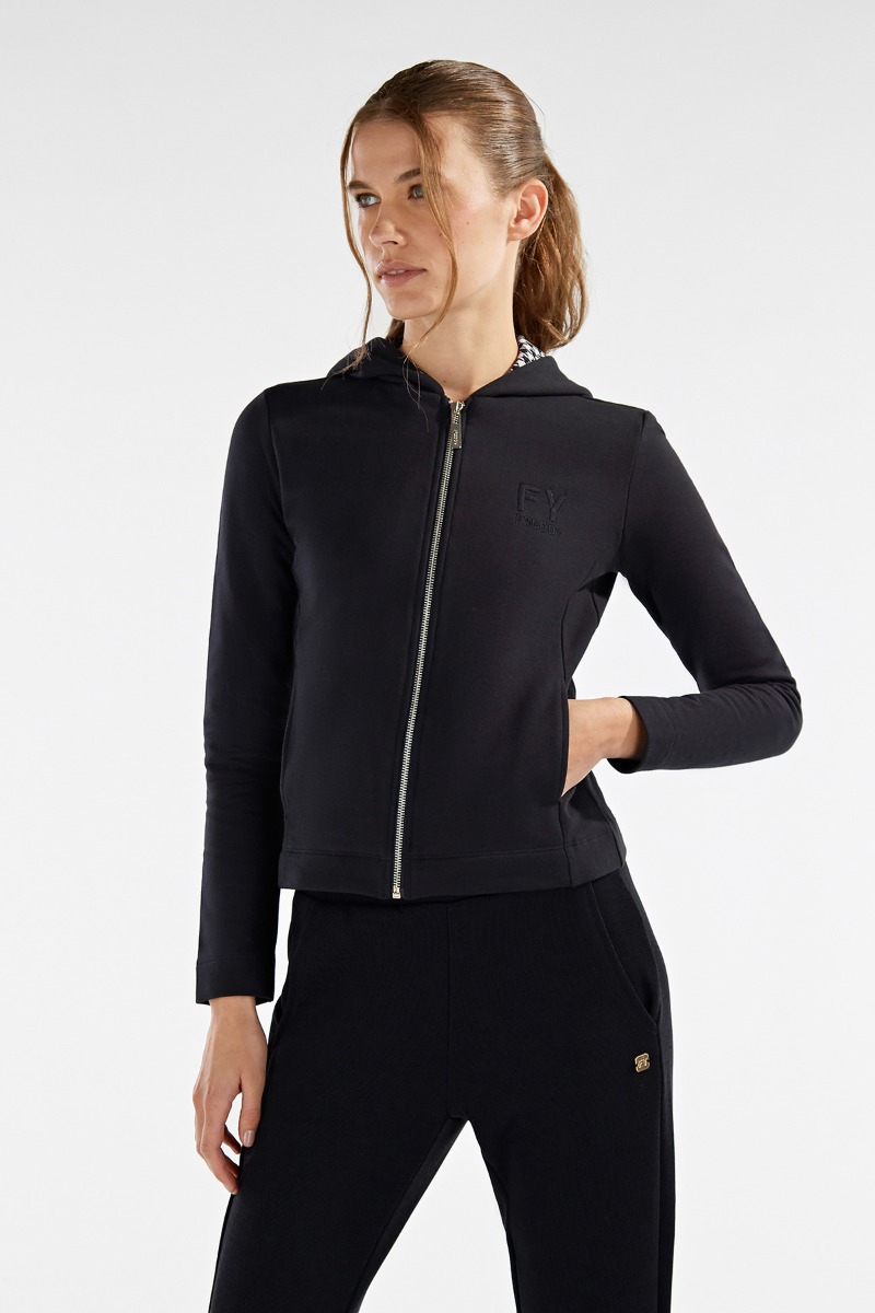 Felpa slim fit cappuccio con interno pied de poule