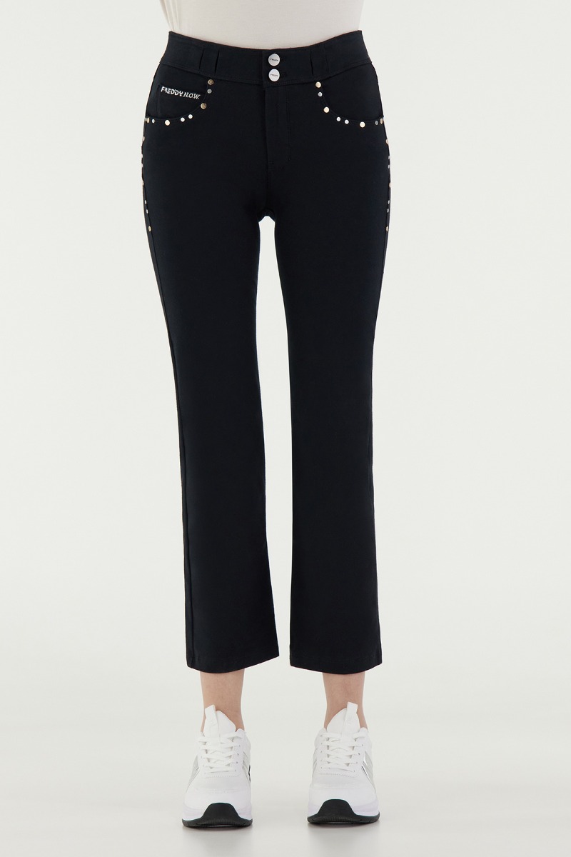Pantaloni N.O.W.® Pants wide bottom cropped con rivetti