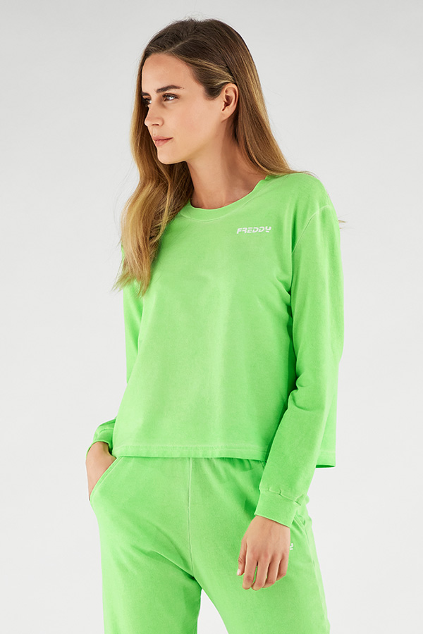 Rundhals-Sweatshirt in Fluo-Farbe