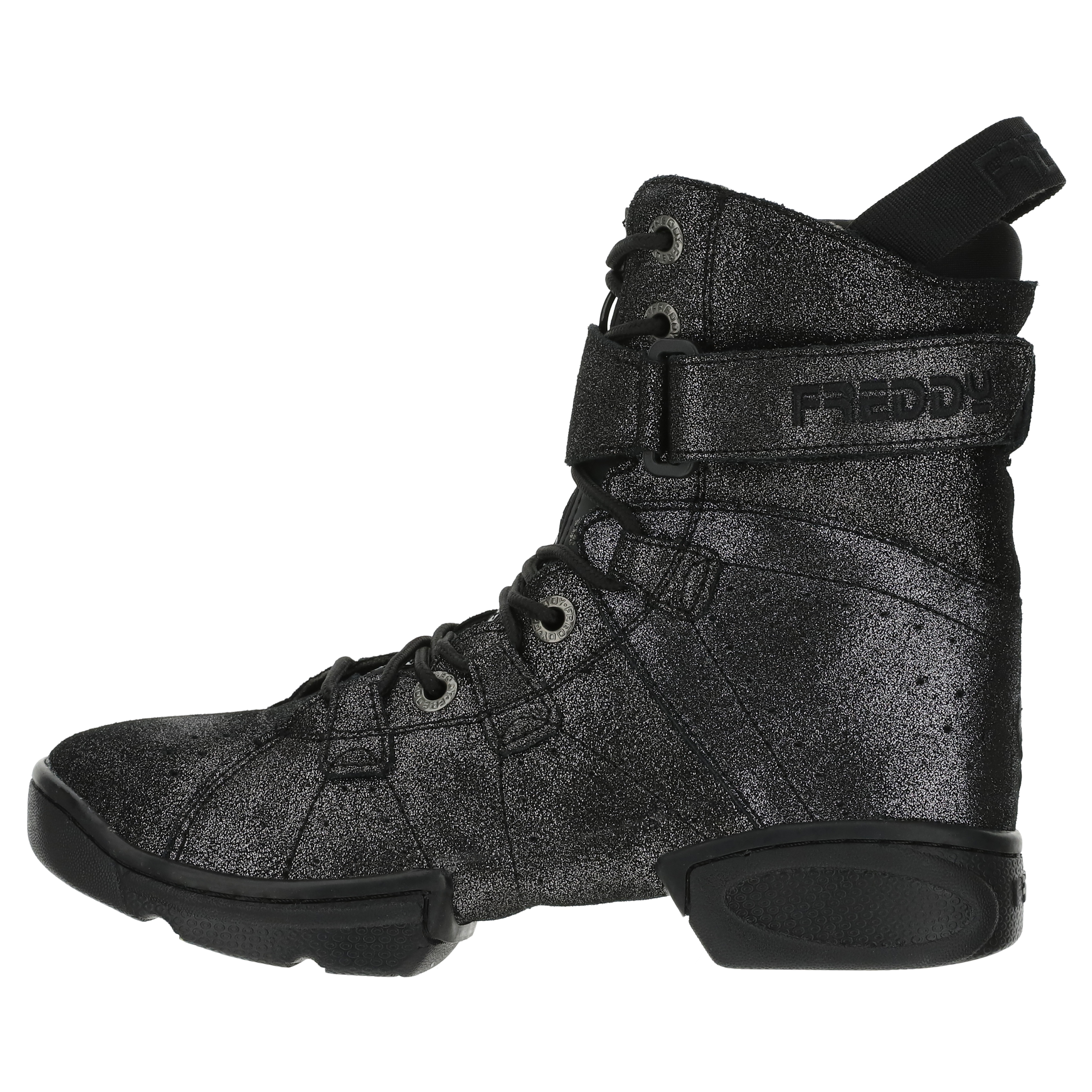 Stivaletto ispirazione danza in pelle glitter con suola bipartita
